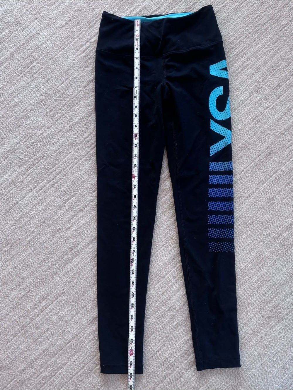 Victoria's Secret VSX Black Leggings with Bright Blue Side Logo - Picture 7 of 10